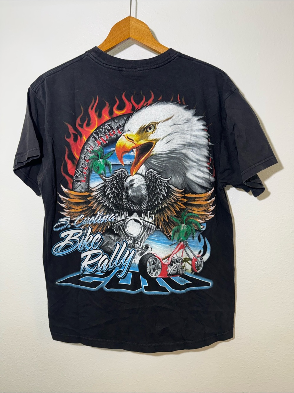Vintage Y2K Black Eagle Graphic Bike Rally T-Shirt